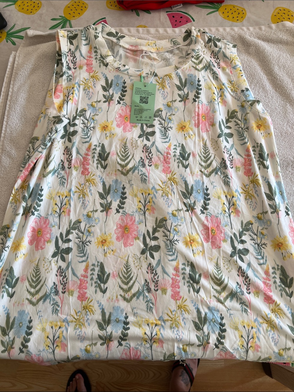 Floral Sleeveless Women’s set - White with Pink, Yellow & Blue Floral Print